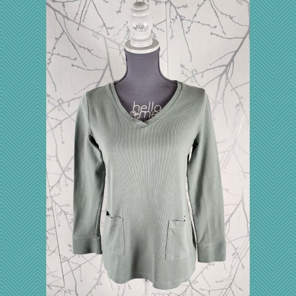 J. Jill Pastel Green Cotton Blend V-Neck Pocket Top Career Comfy